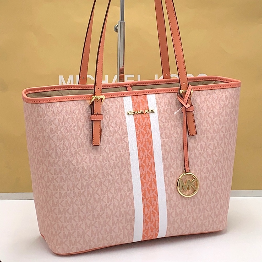 MICHAEL KORS JET SET TRAVEL MEDIUM CARRYALL TOTE SHERBERT MULTI COLOR